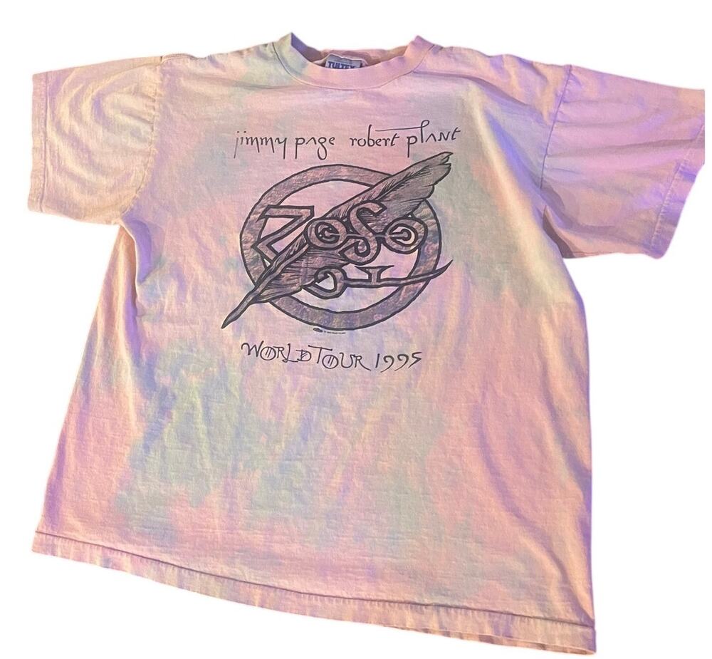 Vintage 1995 Jimmy Page Robert Plant Zoo World Tour Tie Dye Band T-shirt-Large